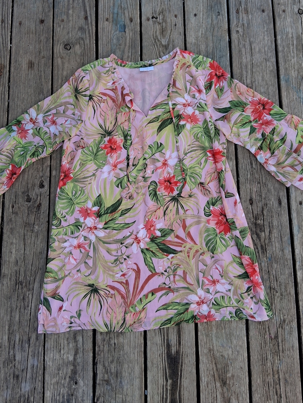 J. Jill Pink Tropical Floral V-Neck Tunic